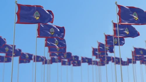 Guam Flags Waving in Blue Sky with Dynamic Depth