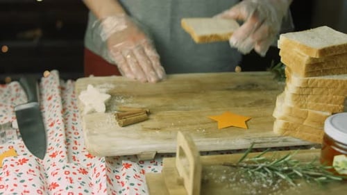 Preparing Star Shaped Christmas Sandwiches at Home