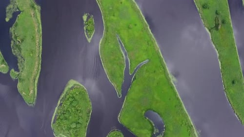 Aerial Top View on Estuary Straits and Islands