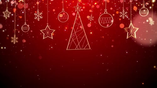 Christmas Festive Decoration Background with Golden Ornaments and Falling Snow