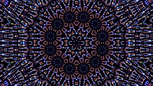 glowing lights that set the movement of the full color of the flower shape on a black background