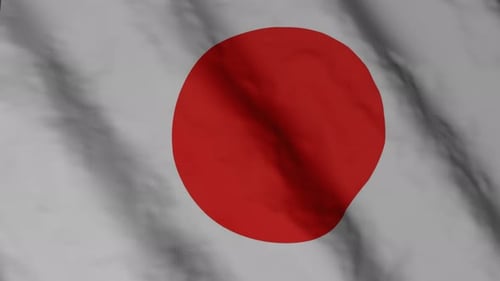 Waving Japanese Flag Realistic Fabric Motion Loop