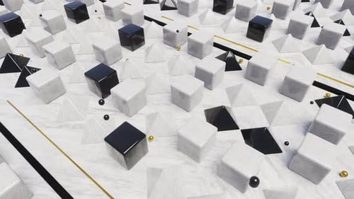 Modern Abstract Geometric Motion Background with Cubes and Pyramids