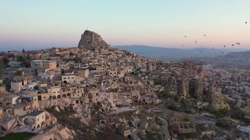 Colorful Hot Air Balloons Flying Over Valley at Cappadocia