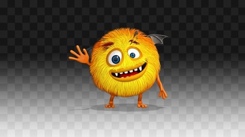 Cute Orange Furry Monster Character Animation Waving and Smiling