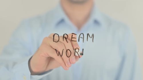 Dream Work, Man Writing on Transparent Screen