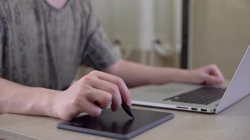 Artist Using Drawing Tablet and Laptop