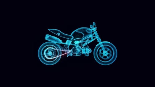 Futuristic Wireframe Motorcycle Rotating 3D Animation