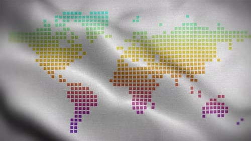 Pixelated World Map Waving on Fabric Background