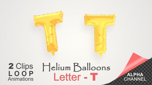 Golden Letter T Foil Balloon Animation Loop
