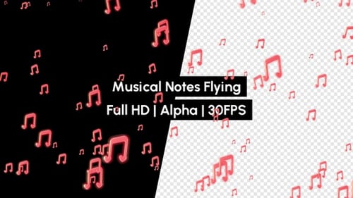 Neon Red Musical Notes Flying Animation