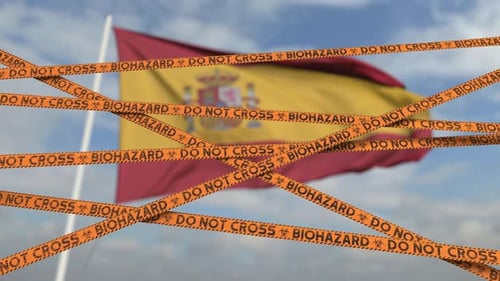 Precaución: cinta adhesiva sobre peligros biológicos en la bandera