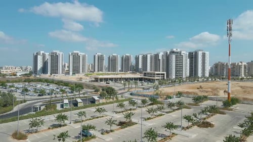 Aerial Shot Dolly Out of Manhattan Neighborhood At Netivot City