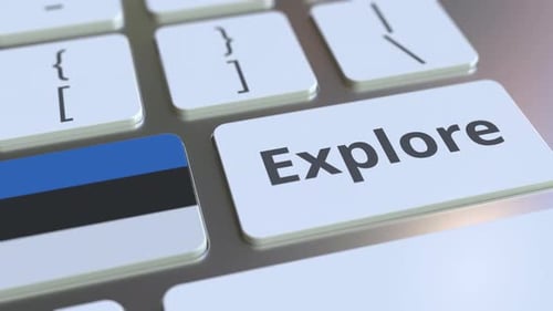 Explore Button Press on Computer Keyboard with Estonian Flag