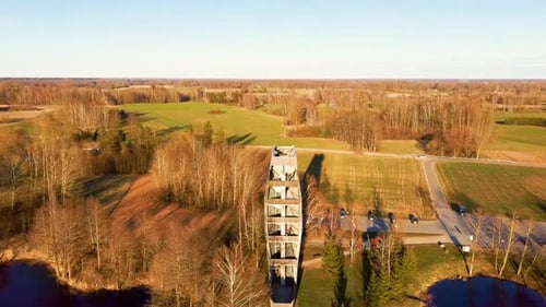 Modern Construction Observation Tower in Kirkilai Aerial Dron Shot