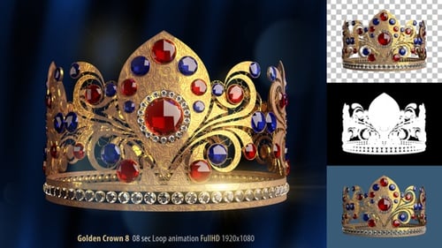 Animated Golden Crown with Red and Blue Jewels Rotating
