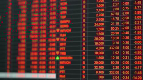 Stock market price board in economic crisis.
