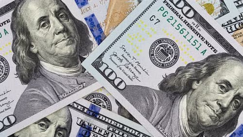 Close up of one hundred US dollar bills