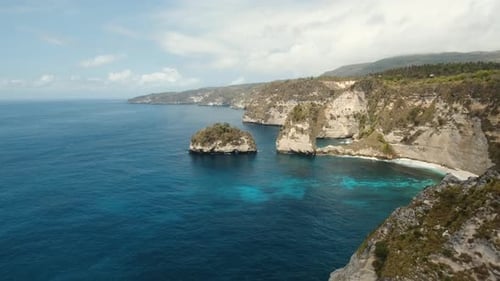 Cliffs, Sea and Waves at Nusa Penida, Bali, Indonesia