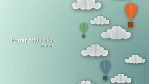 Animated Paper Cutout Sky Background with Hot Air Balloons
