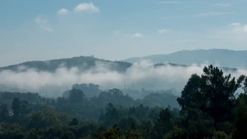 Fog Shrouded Mountainous Rural Nature Landscape