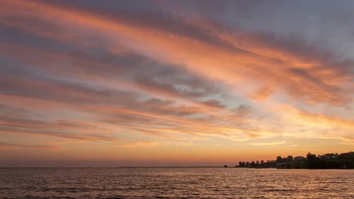 Beautiful Sunset Over The River In Summer, Time Lapse