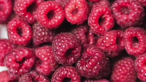 Close Up Rotation Loopable Berry. Fresh, Juicy Raspberry Background, Ripe