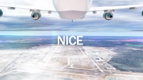 Commercial Airplane Over Clouds Arriving City Nice