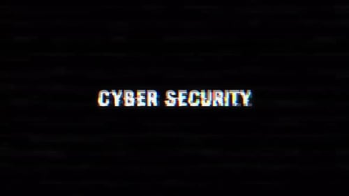 Texto de falla de seguridad cibernética con ruido y fondo vhs