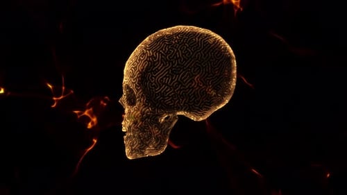 Halloween Background With Glowing Skull And Flames