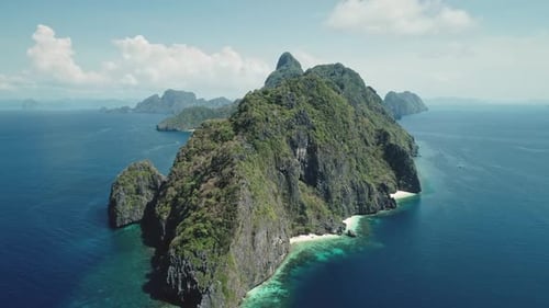 Hilly Island at Ocean Gulf Drone View