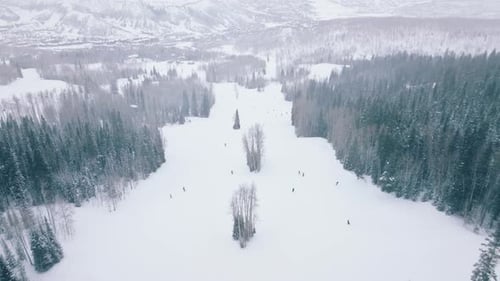 Cold Winter Day High Up in Mountains Snowmass Ski Resort