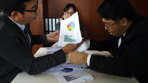 Business people conflict problem working in team together