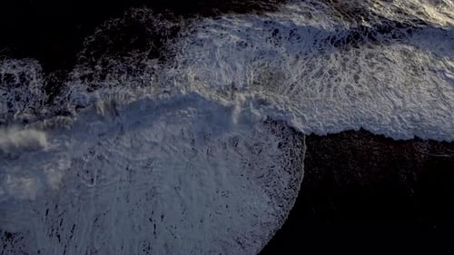 Top down view of majestic waves at Vik black sand beach