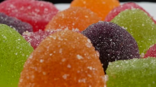 colorful candy and jelly sweet close up, flavor fruit, candy dessert colorful on sugar