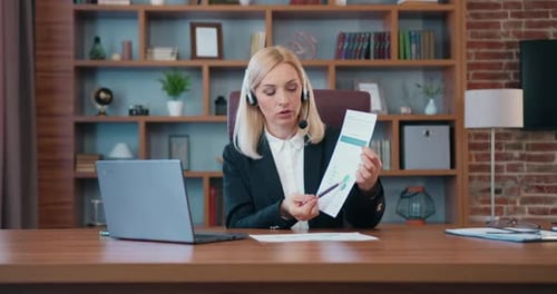 Business Woman Presenting Data Chart on Video Call