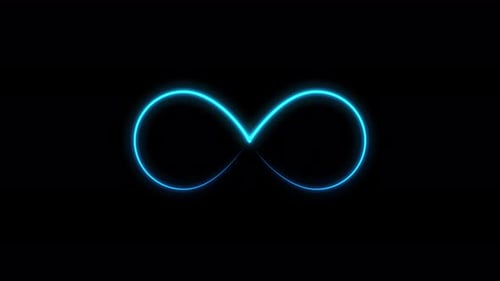 Animated double infinity symbol with blue glow. Abstract Neon Glowing Infinity.