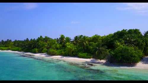 Aerial view tourism of perfect coastline beach vacation by shallow ocean with white sand background