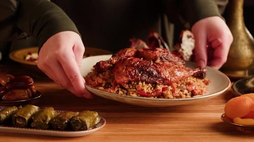 Kabsa Closeup Rice and Meat Dish Saudi Arabia National Traditional Food