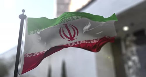 Realistic Waving Iran Flag on Pole Animation
