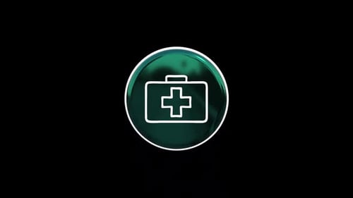 Medical First Aid Kit Icon Rotating on a Modern Glossy Disc