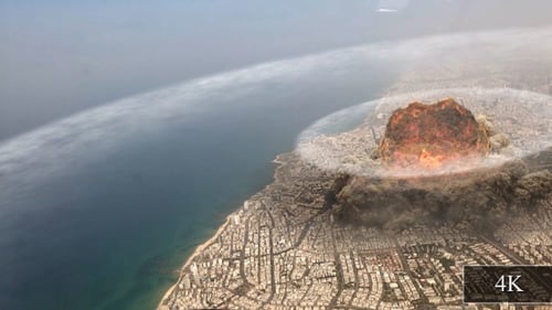 Atom Nuclear Bomb Exploding Over City
