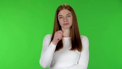 Woman Thinks and has Idea on Green Screen