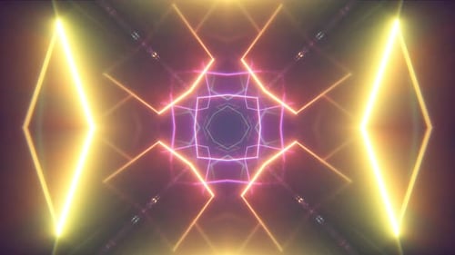 Flying Through Glowing Neon Lines Creating a Tunnel