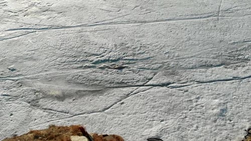 Aerial View of Frozen and Covered By Snow Lake or River in Winter Day Travel and Tourism