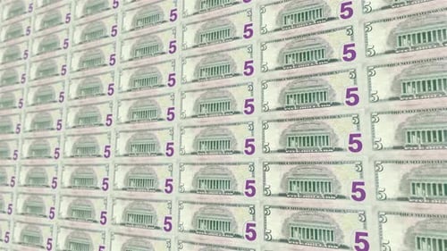 Five US Dollar Bill Back Loop Background 4K 09