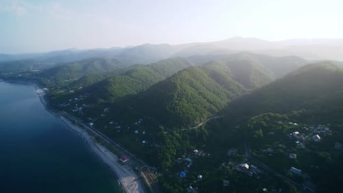 Flying Over the Seashore of a Russian Resort