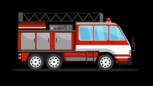 Cartoon Fire Truck Driving with Flashing Lights Loop
