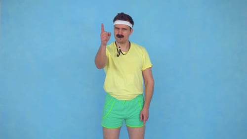 Man with Mustache Wearing Retro Athletic Gear