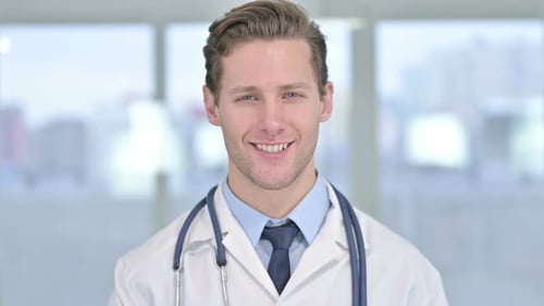 Smiling Doctor in White Coat, Close Up
